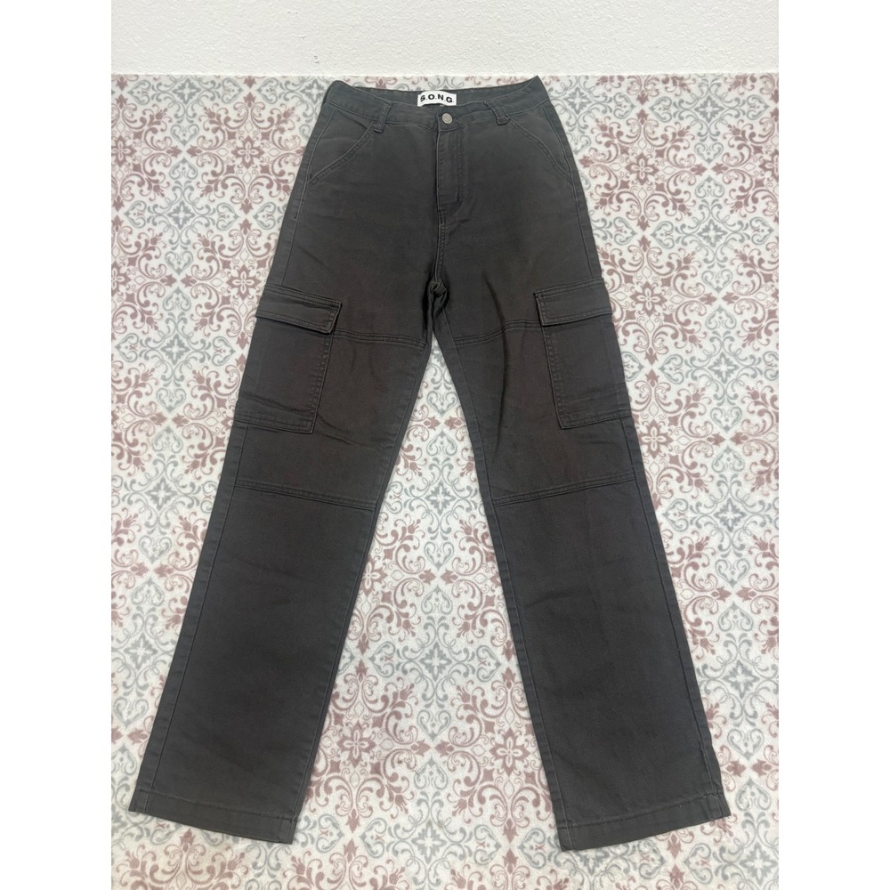 SONG Womens Charcoal Gray Cargo Pants High Rise Straight Leg Denim Size 3/26